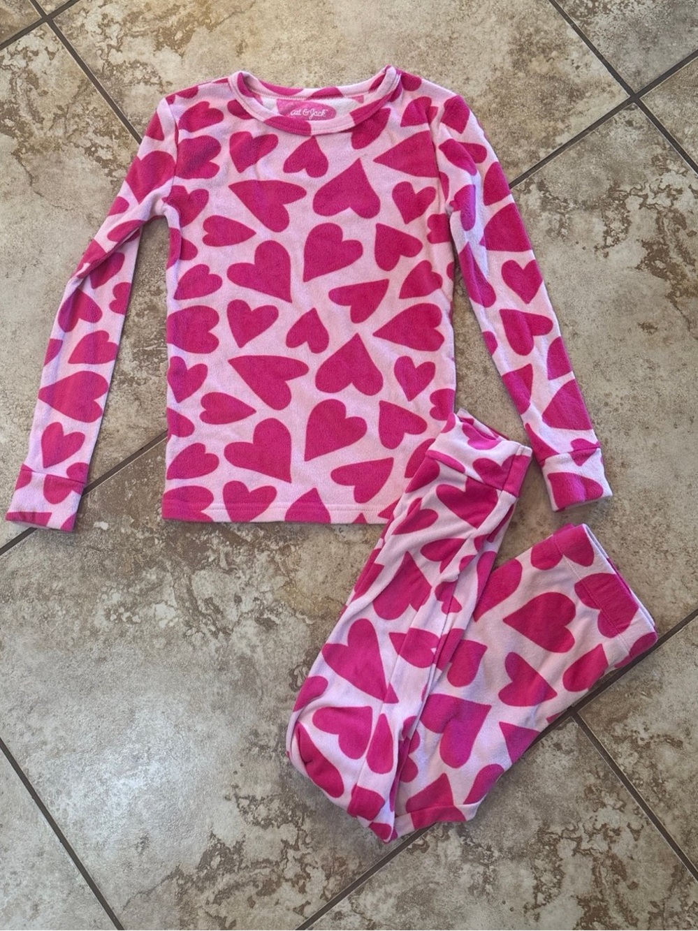 Girls cat & jack pink magenta heart soft fleece fuzzy pajamas